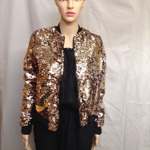 rose gold sequin bomber jacket